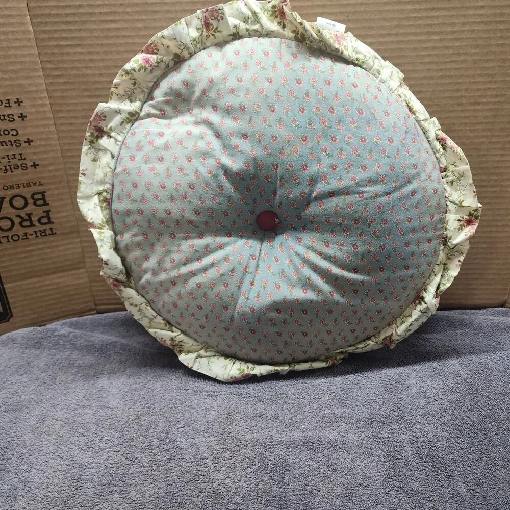 Vintage Home maroon floral round ruffle pillow cushion  C